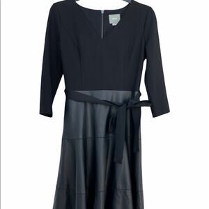 Maeve Anthropologie black fit and flare mixed fabric dress women's size 4